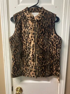 Jordan Leopard Print Faux Fur Zip Vest - Brown & Black